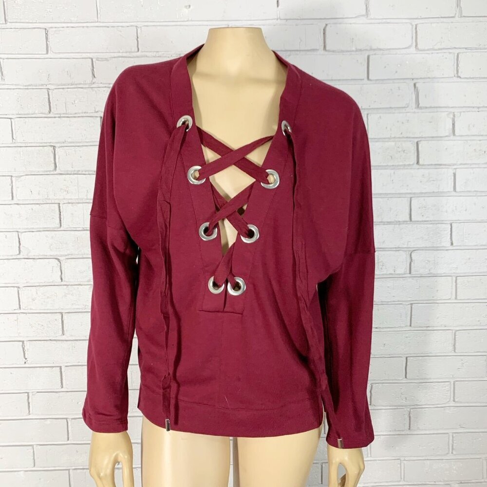 Active USA Women’s Y2K‎ Maroon Lace-Up Baddie Sweatshirt